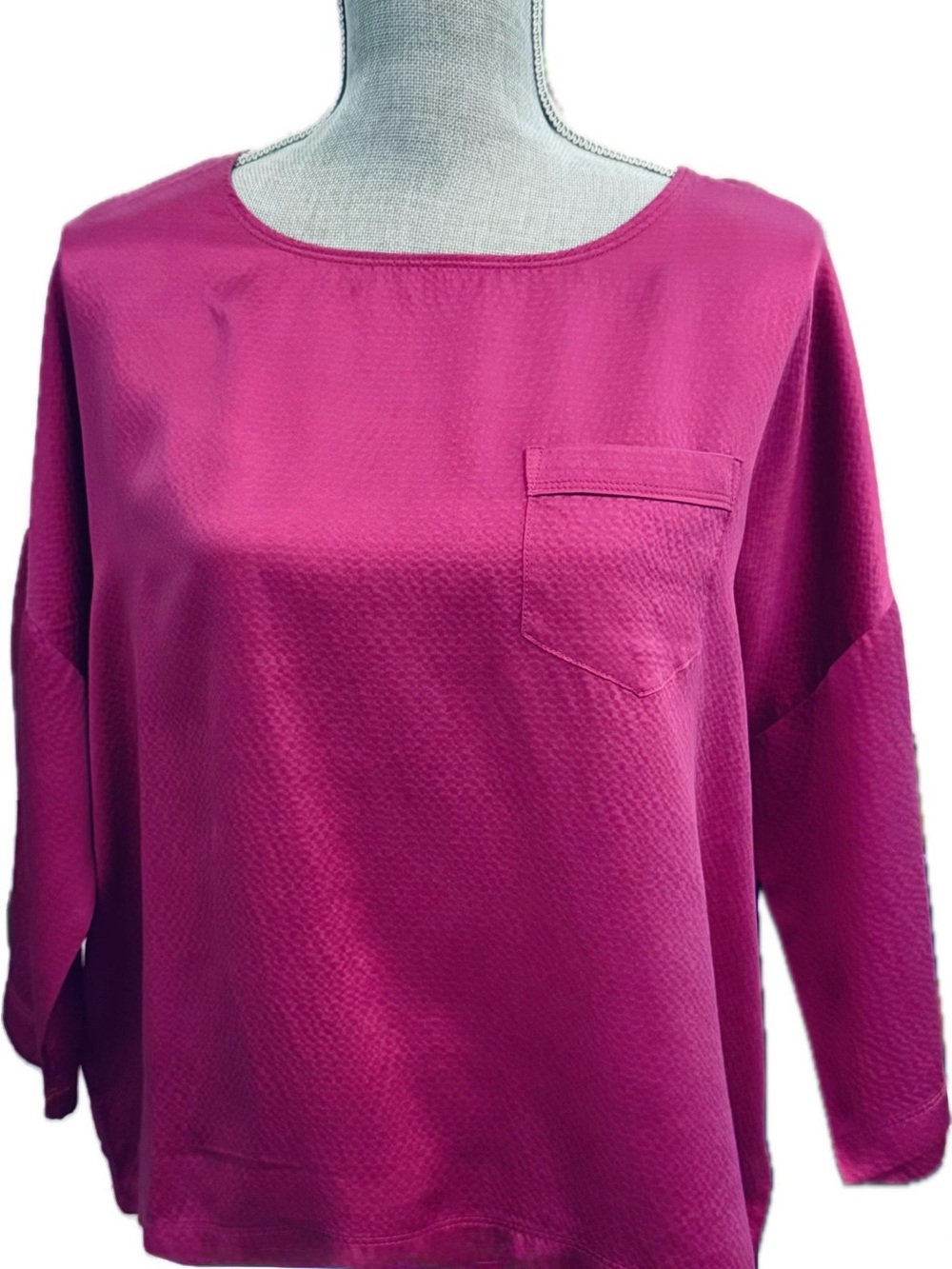 Women's Magenta 100% Silk 3/4 Sleeve Top S